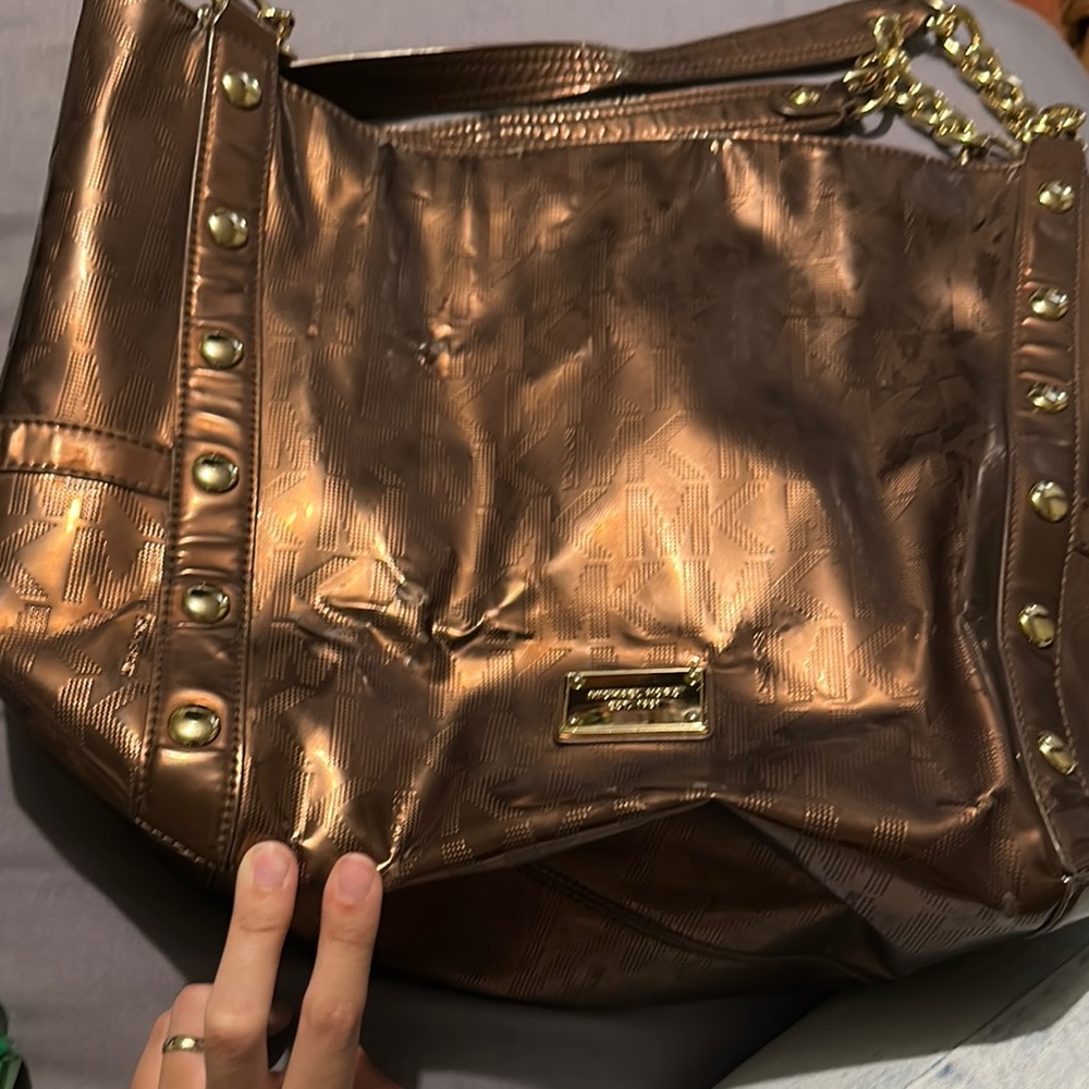 Michael Kors Brown Shoulder Bag with Metallic Finish